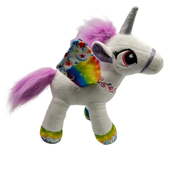 White Unicorn with Rainbow Metallic Wings Soft Stuffed Plush Animal Toy - Picture 4 of 7